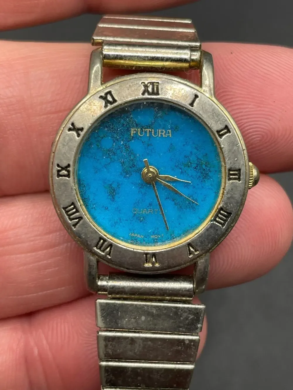 Vintage Futura Ladies Turquoise Inlay Watch with Roman Numerals Bezel 2243L